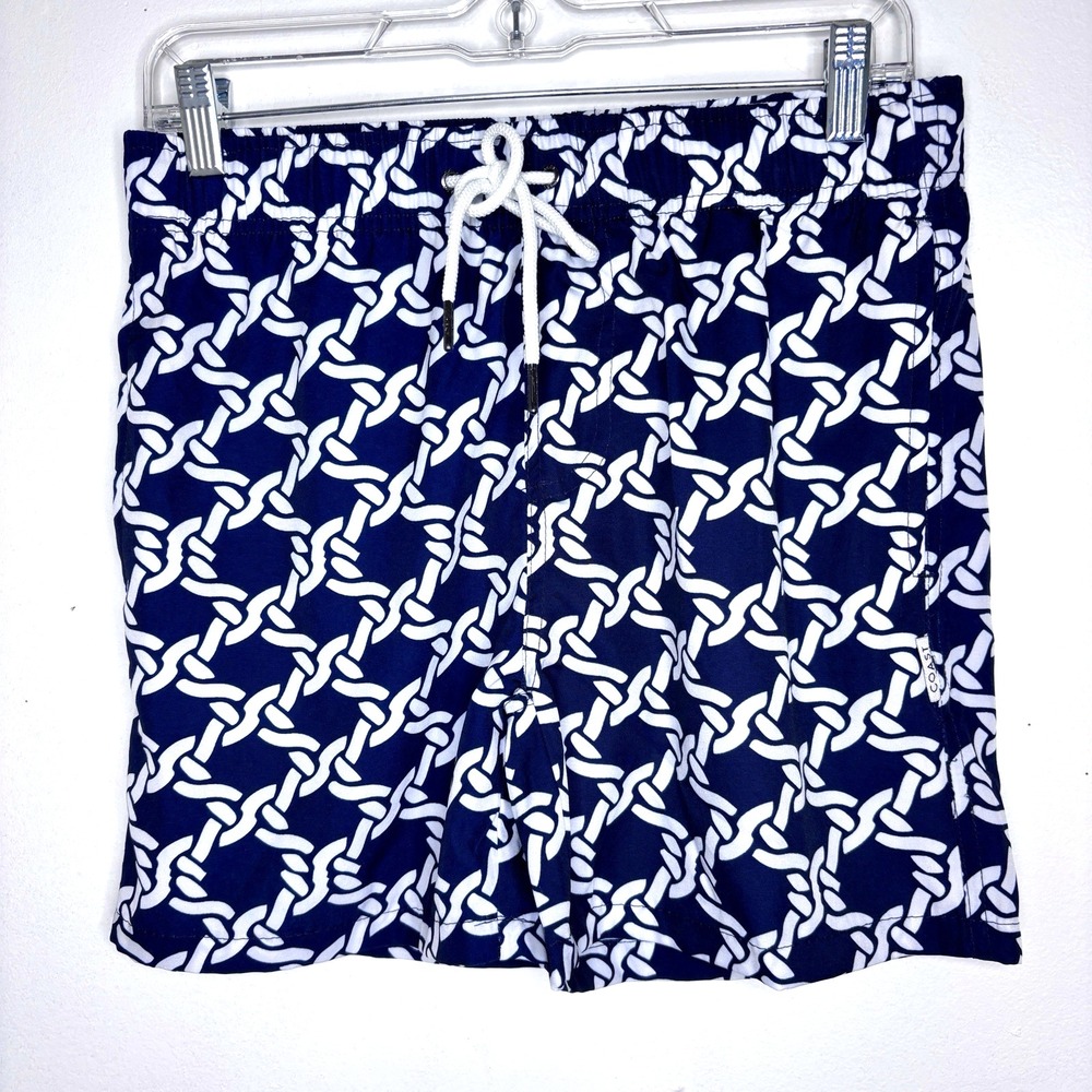 Coast Clothing Swim Trunks Mens Small Navy Blue Nautical Pool Beach Vacation